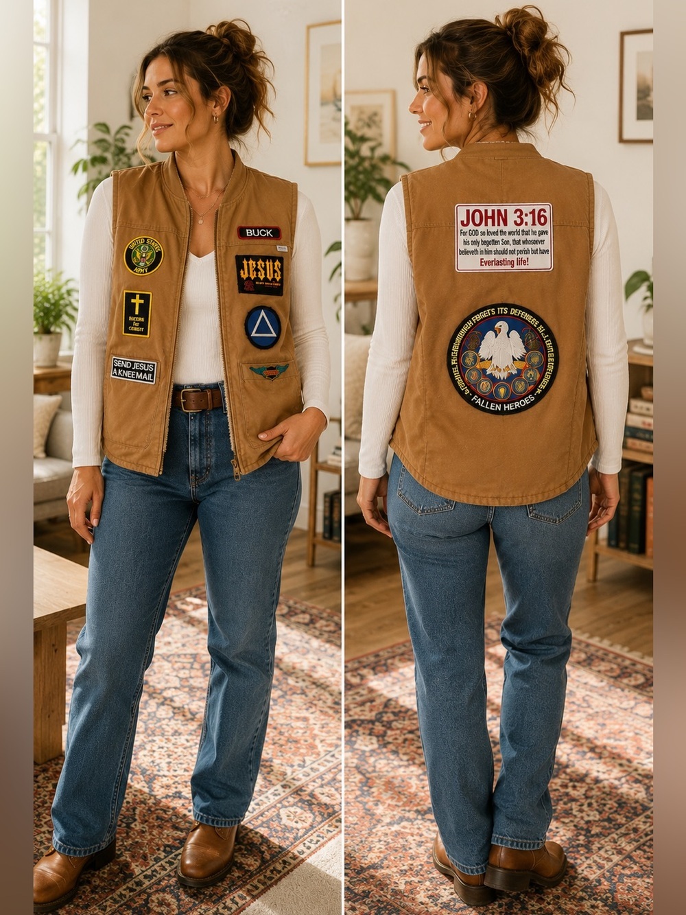 VTG Carhartt Union Made USA Duck Vest Large Sherpa Lined Biker Jesus Army